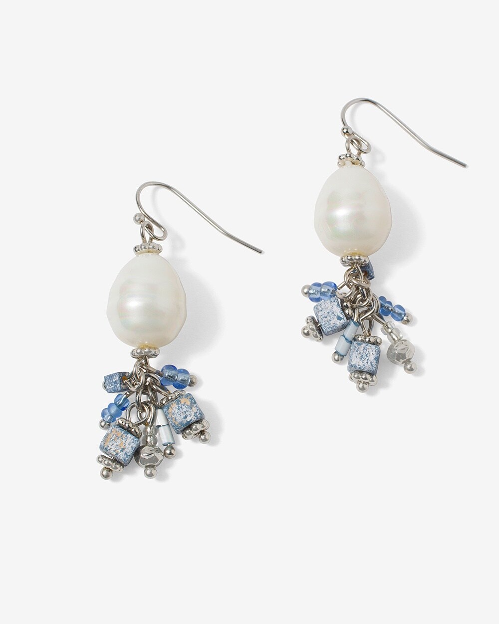 Blue Twist Beads and Pearls Earrings