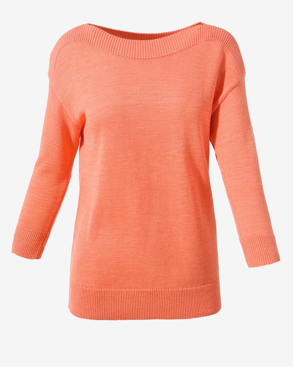 Ribbed Boat-Neck 3/4-Sleeve Sweater