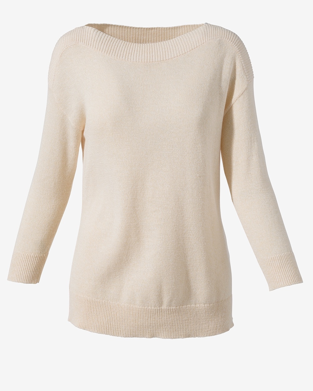 Ribbed Boat-Neck 3/4-Sleeve Sweater
