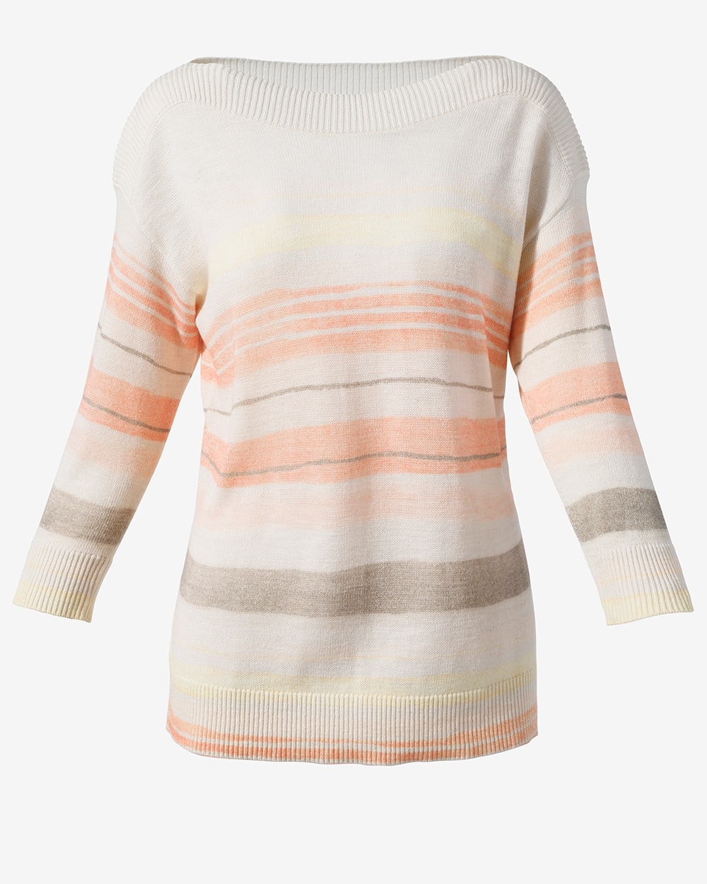Watercolor Stripe Ribbed Boat-Neck Sweater