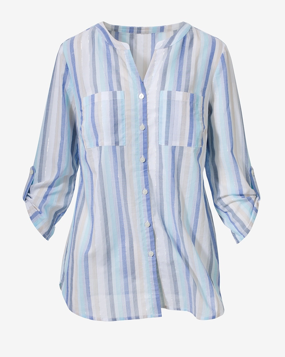Summer Fun Stripe Lurex 3/4-Sleeve Shirt