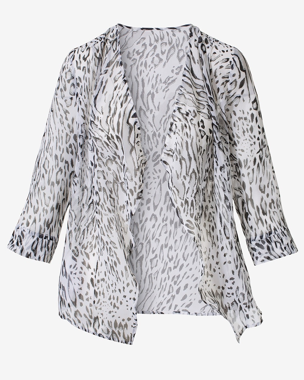 Luxe Leopard-Print Sheer 3/4-Sleeve Jacket