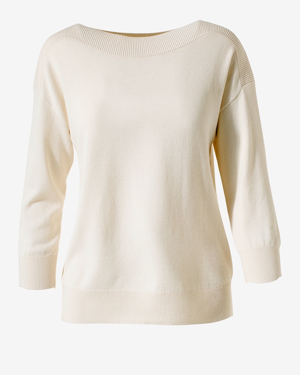 Ribbed Boat-Neck Pullover