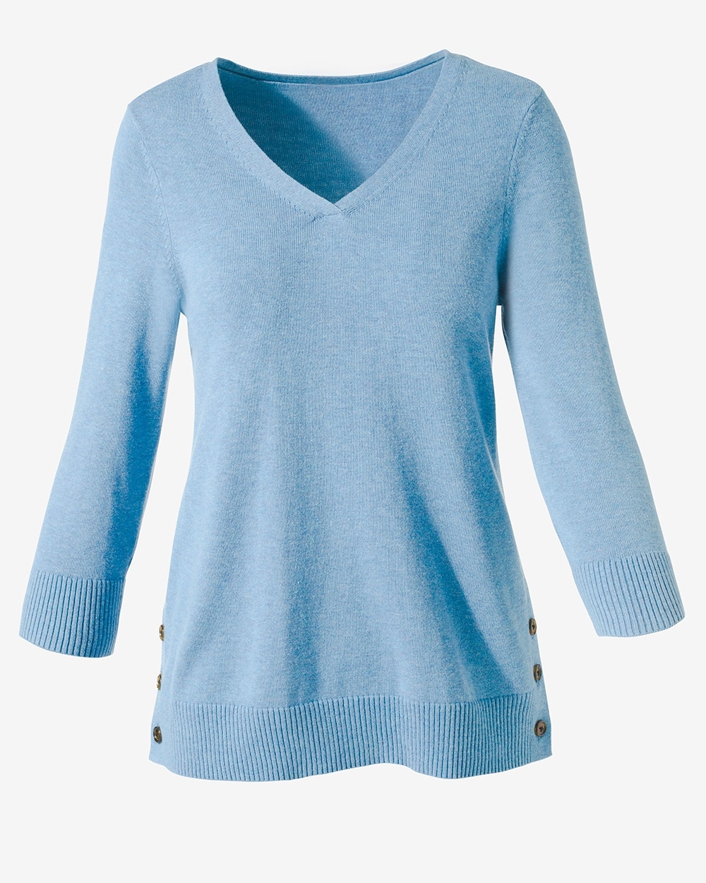Soft Side-Button 3/4-Sleeve Pullover