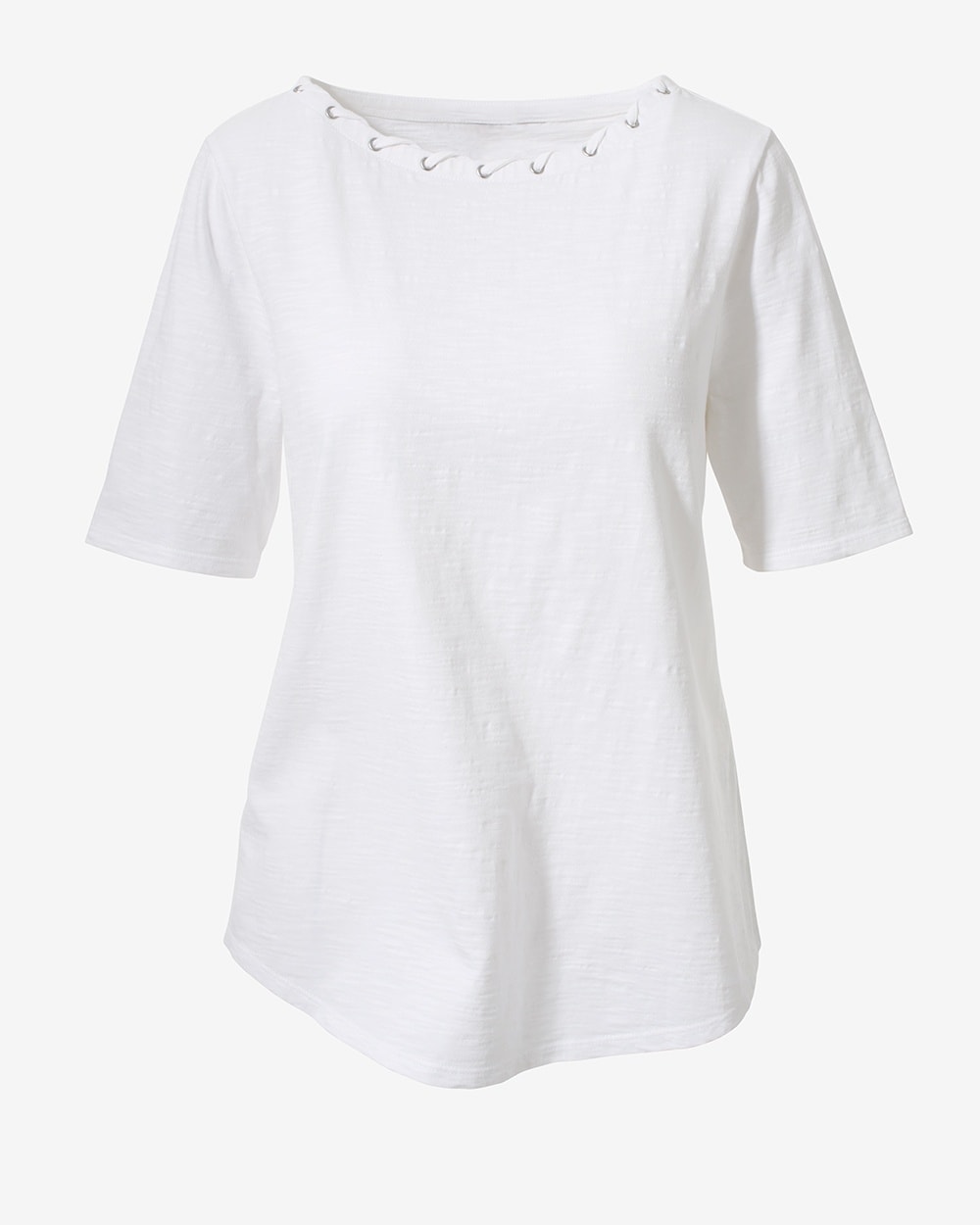 Rope Boat-Neck Elbow-Sleeve White Tee