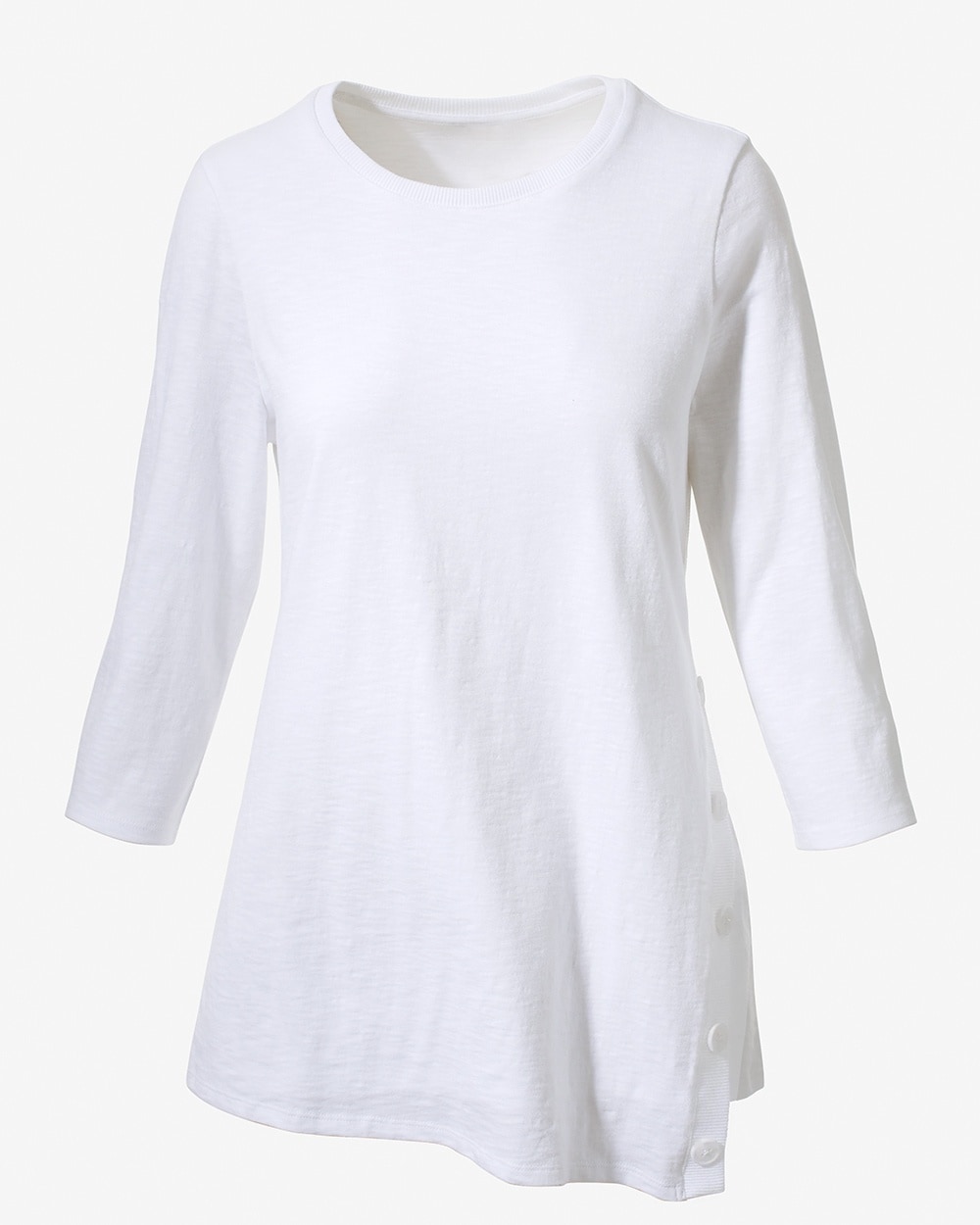 Asymmetrical Button 3/4-Sleeve White Tunic