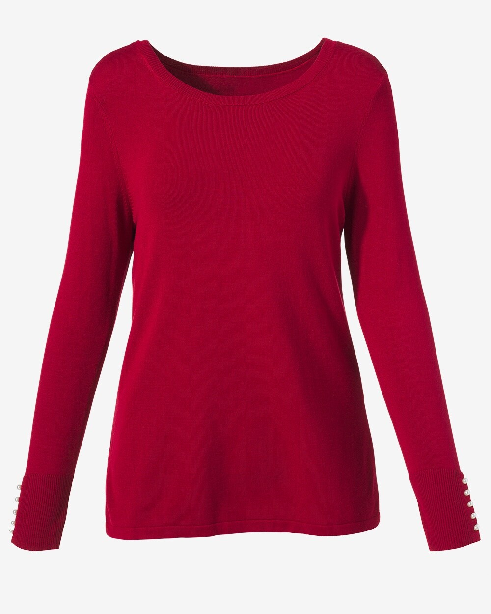 Faux-Pearl Cuff Pullover Sweater