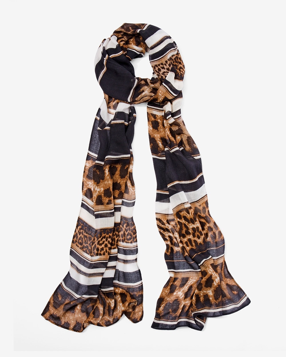 Leopard-And-Stripes Oblong Scarf
