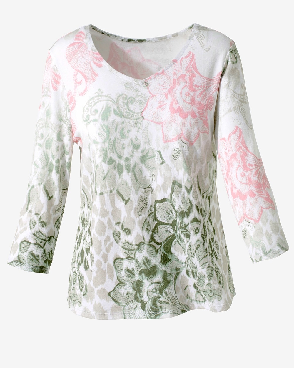 Soft Floral-Stamped Shirttail Tee