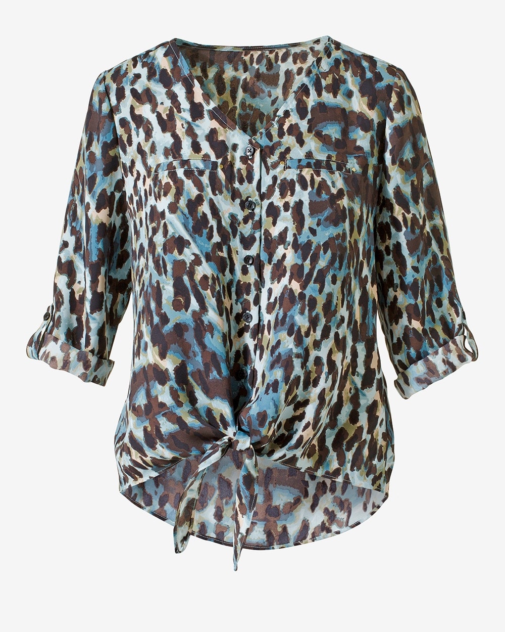 Animal Luster Tie-Front 3/4-Sleeve Shirt