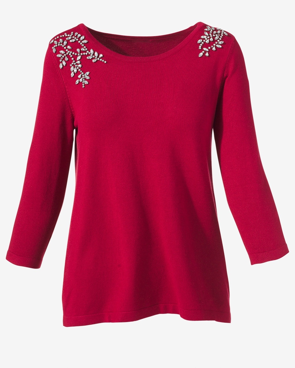 Sparkle Embellished Gem 3/4-Sleeve Pullover