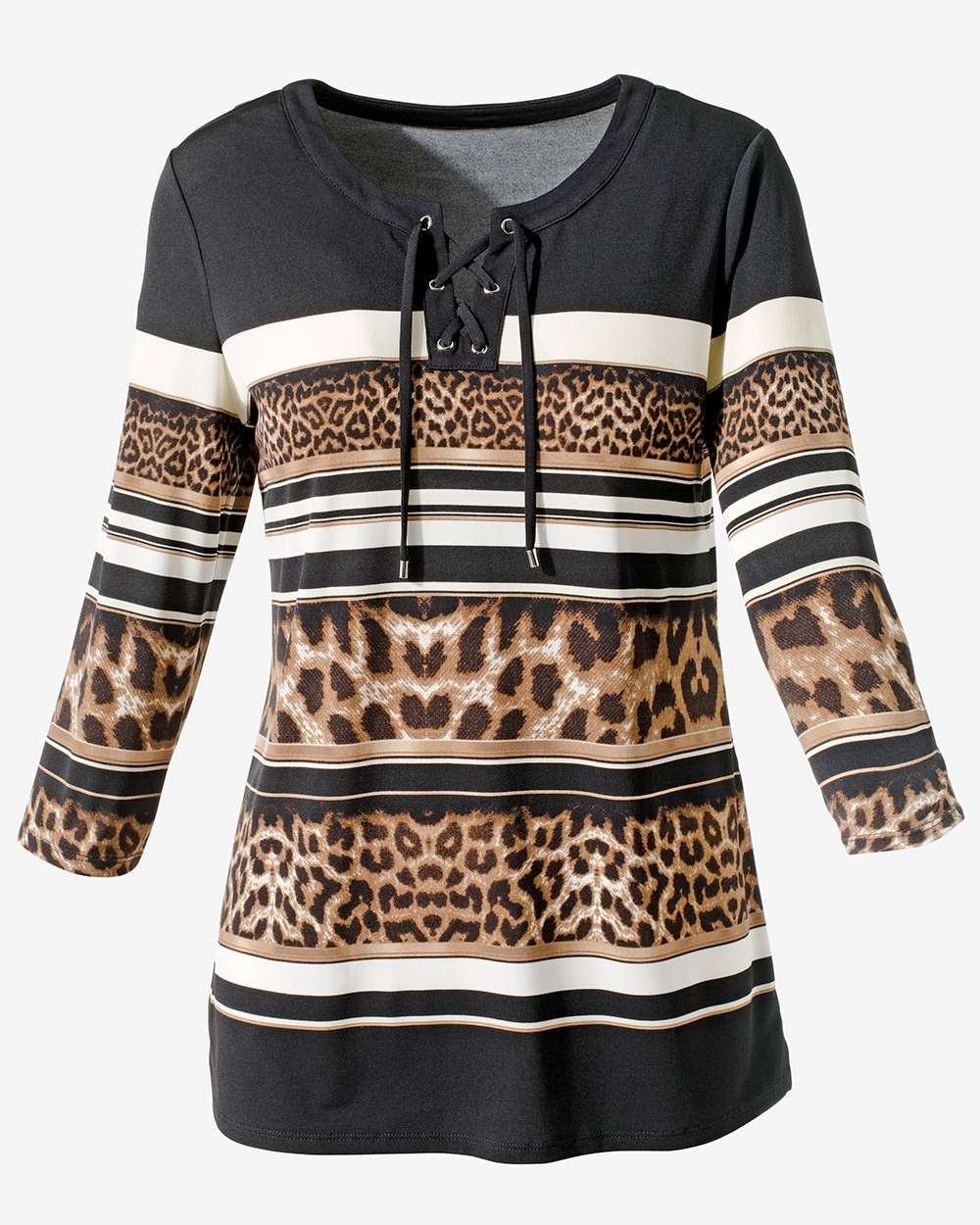 Leopard-And-Stripes Lace-Up Tunic