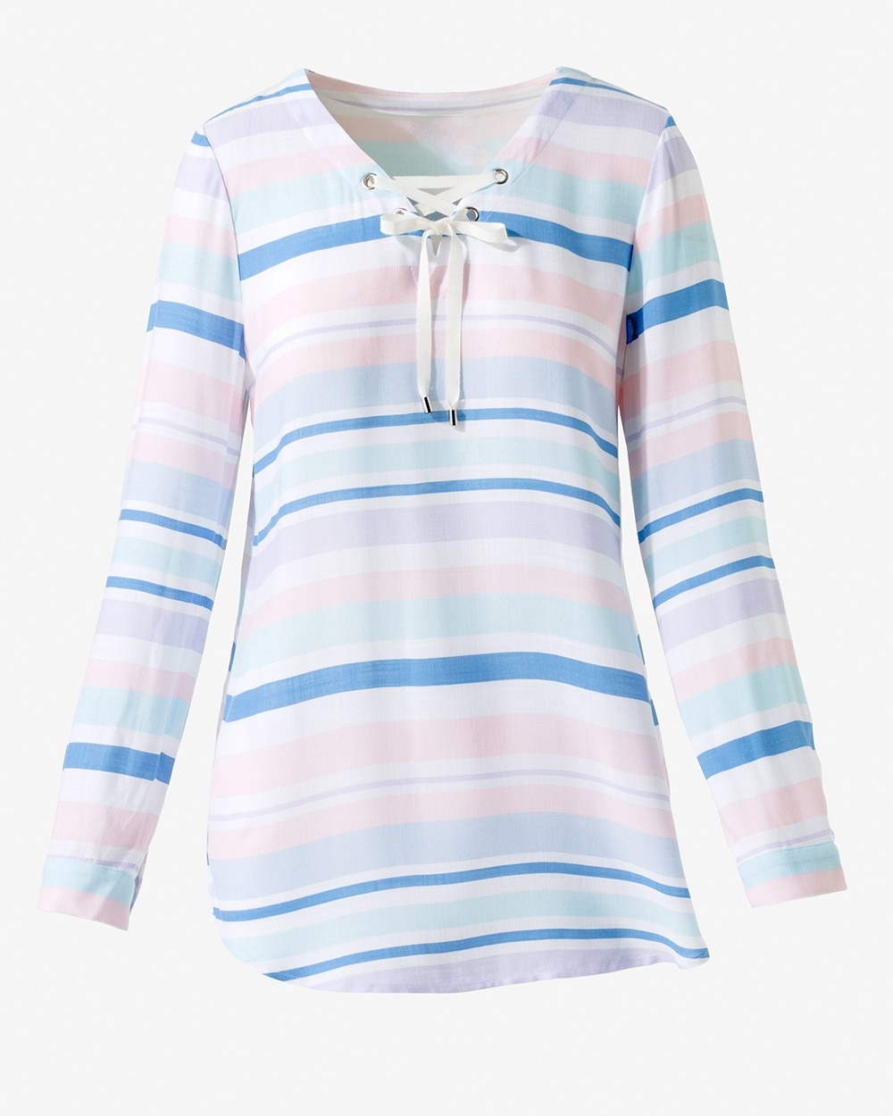 Sorbet Stripe Lace-Up Pullover Tunic
