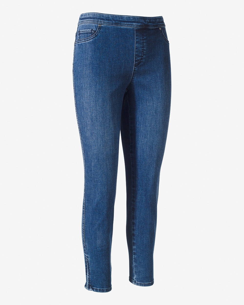 Perfect Stretch Pull-On Girlfriend Ankle-Zip Jeans