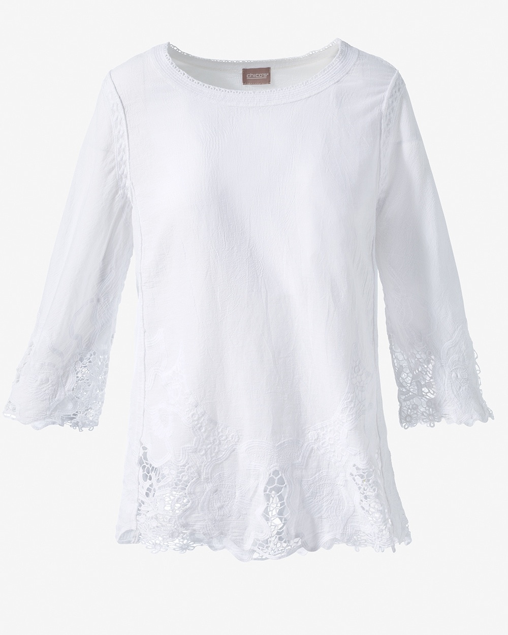 Embroidered Scallop-Hem Top