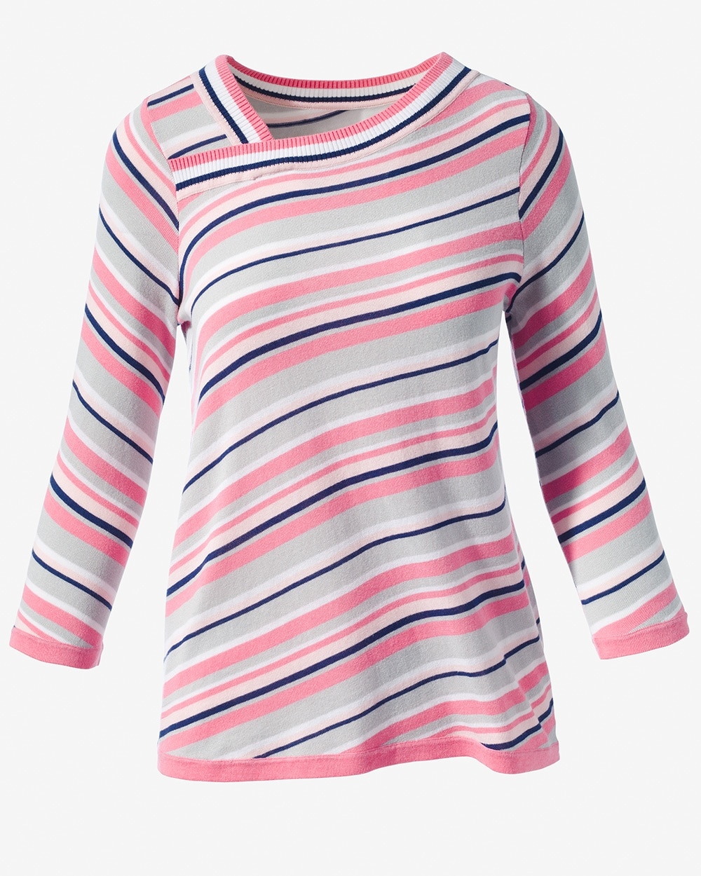Sleek Stripe Asymmetrical-Neck Pullover