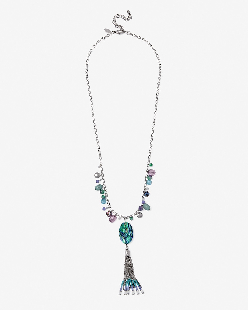 Iridescent Beaded Tassel Pendant Necklace