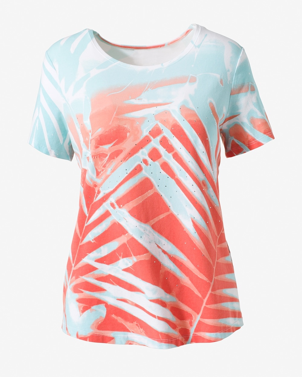 Weekends Abstract Faded Palm Scoop-Neck Tee