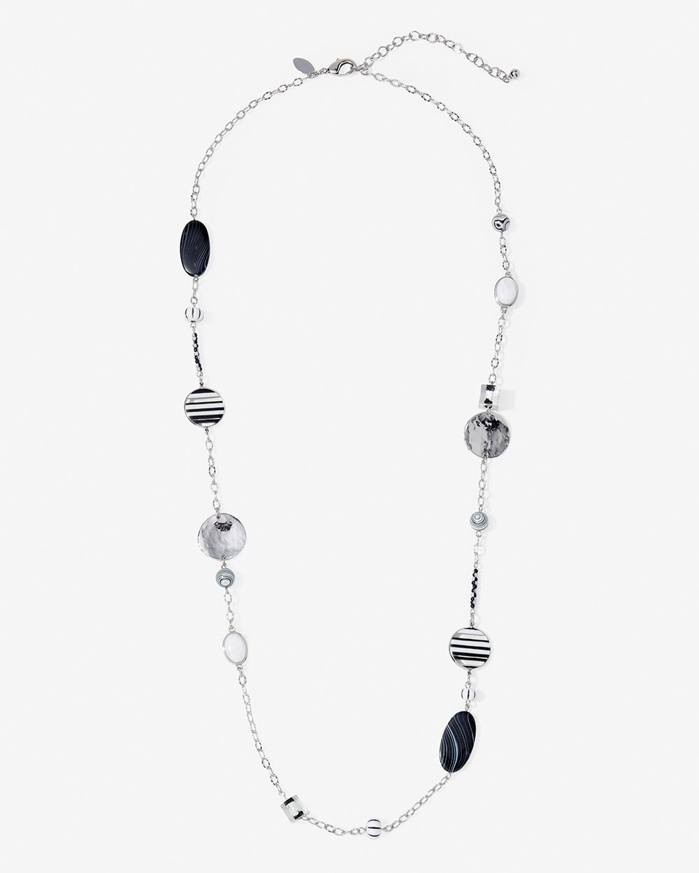 Black-And-White Swirls Long Single-Strand Necklace