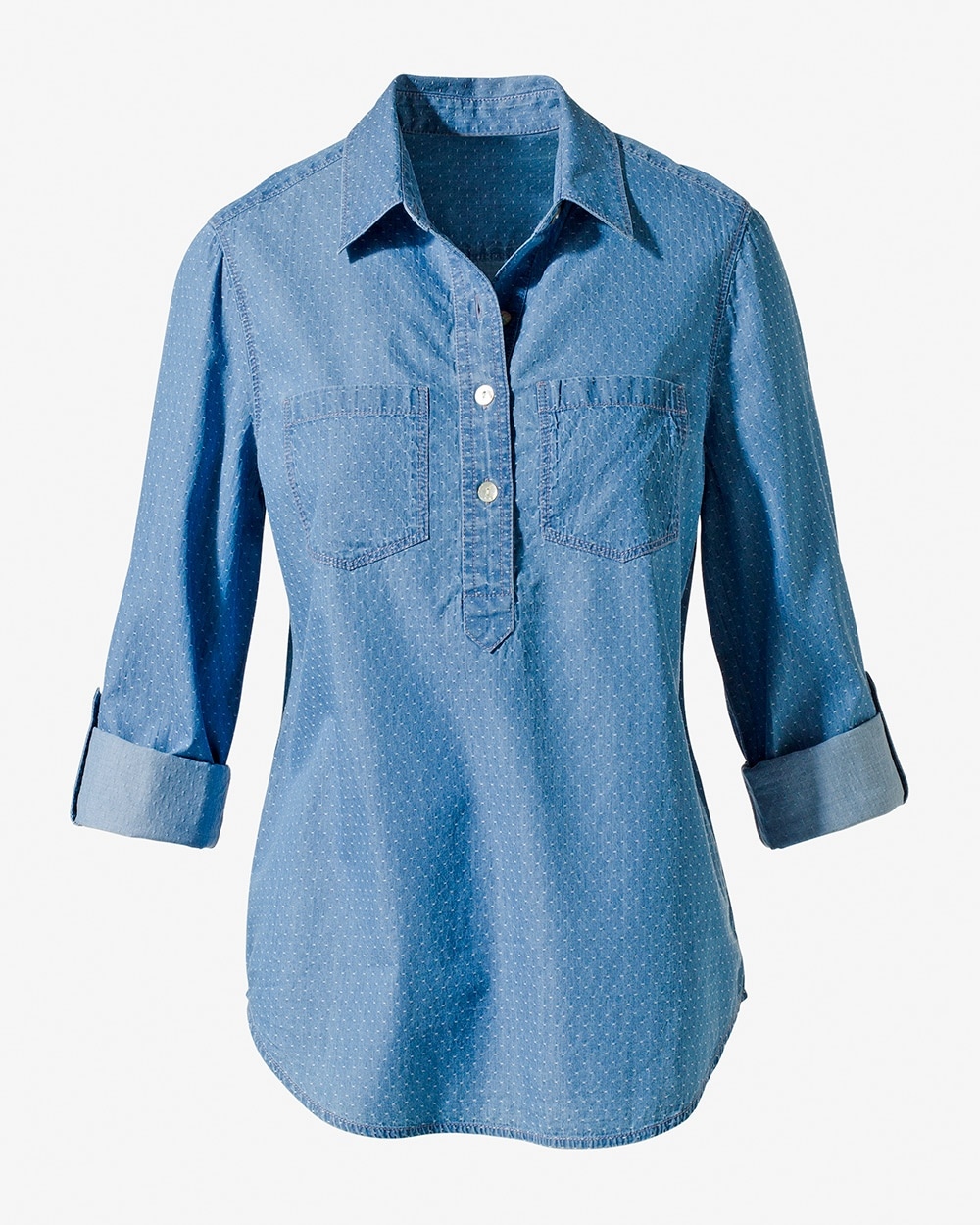 Textured Chambray Roll-Sleeve Shirt