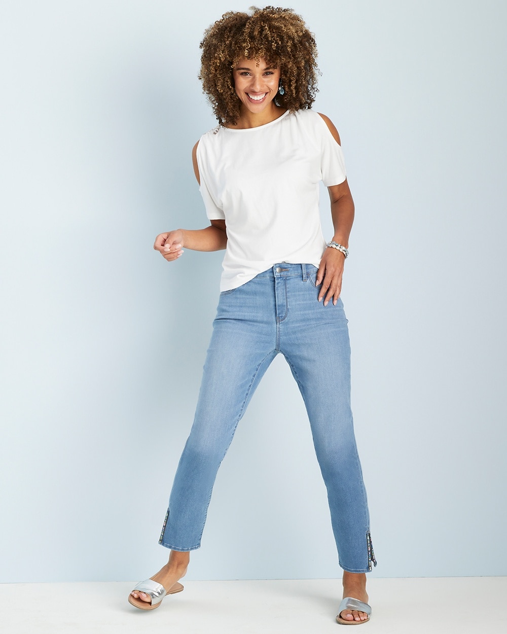 Perfect Stretch Girlfriend Beaded Ankle Jeans