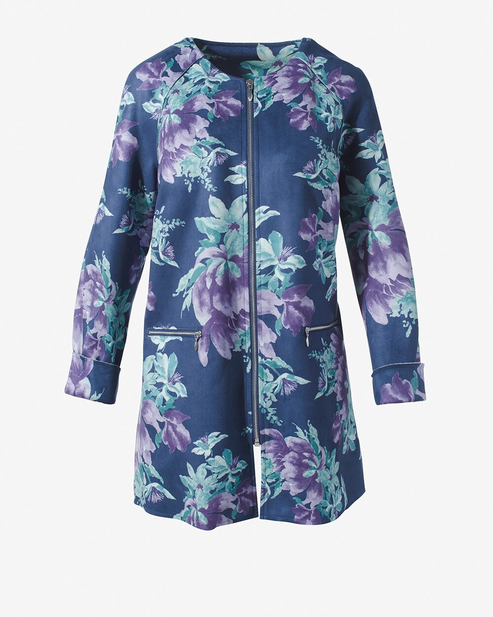 Blooming Floral Faux-Suede Long Jacket