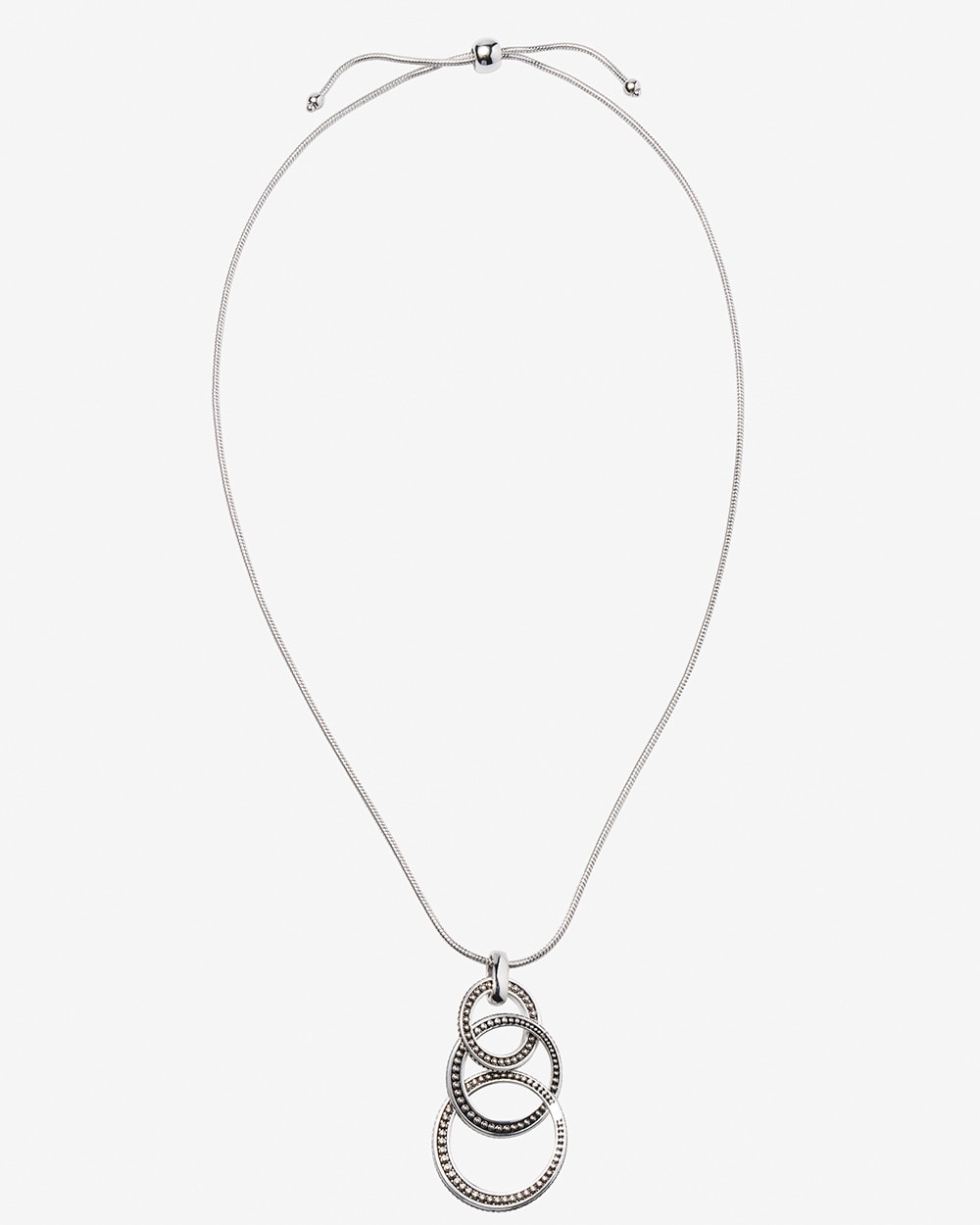 Textured Silvertone Pendant Adjustable Necklace