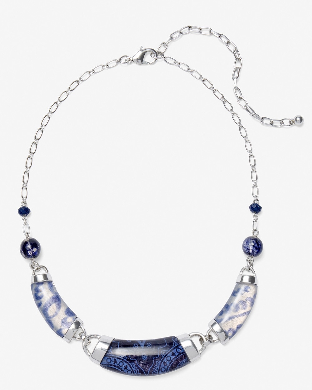 Blue & White Mix Printed Bib Necklace