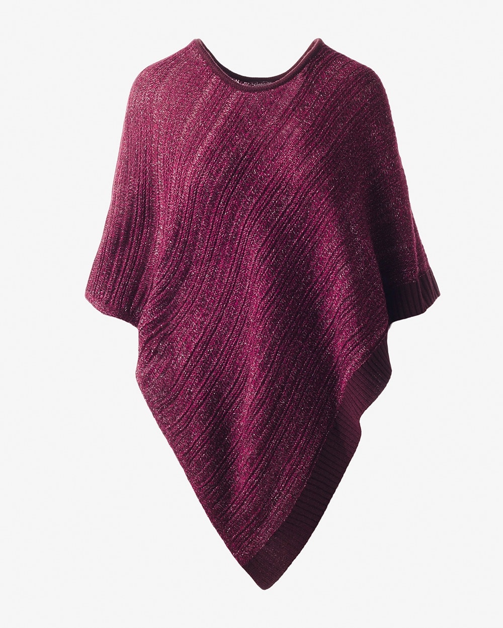 Marled-Knit Shimmer Triangle Poncho