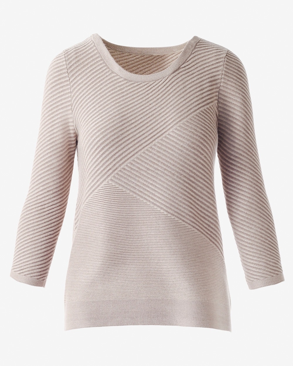 Mixed-Ribbed 3/4-Sleeve Pullover