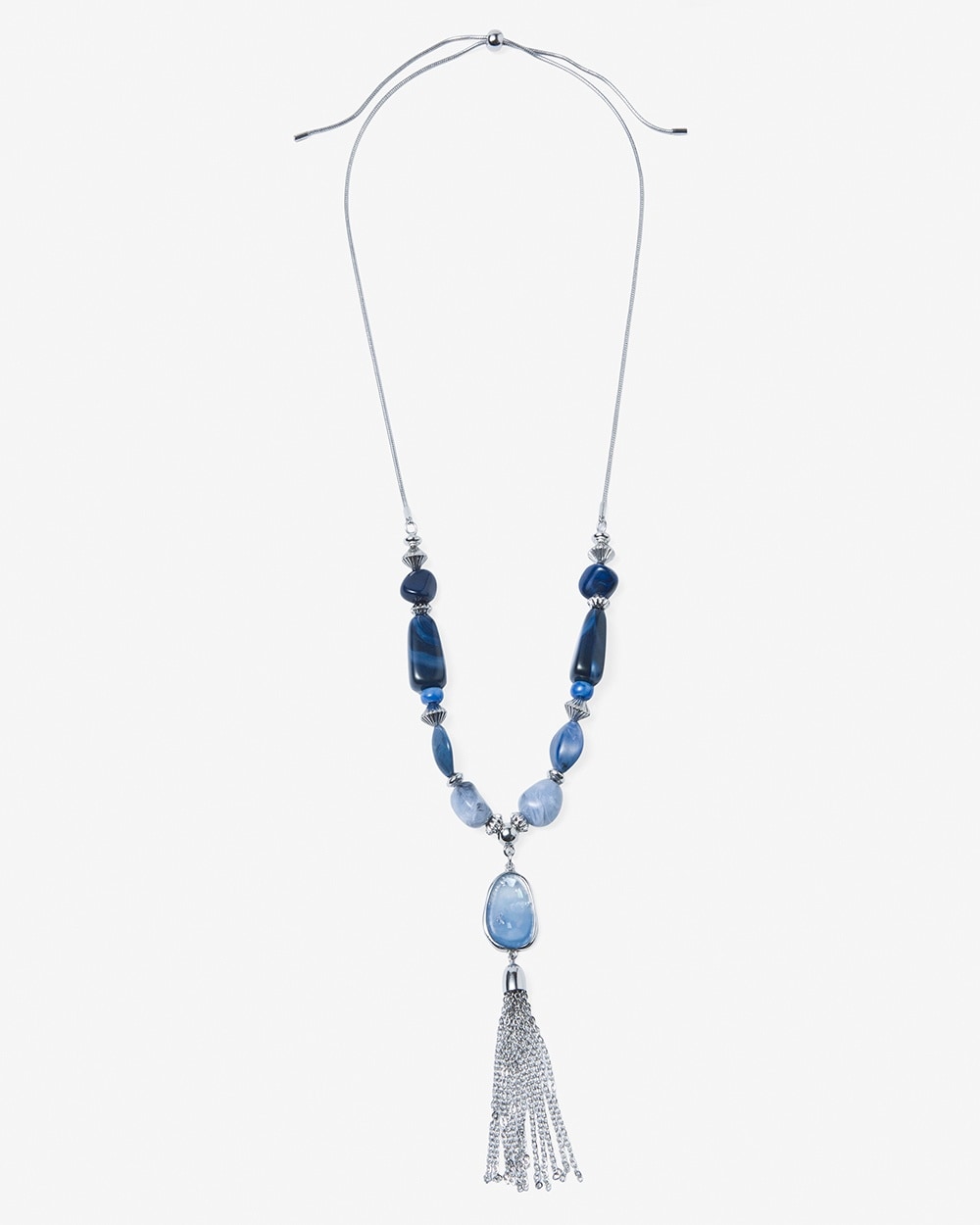 Blue-Beaded Tassel Adjustable Necklace
