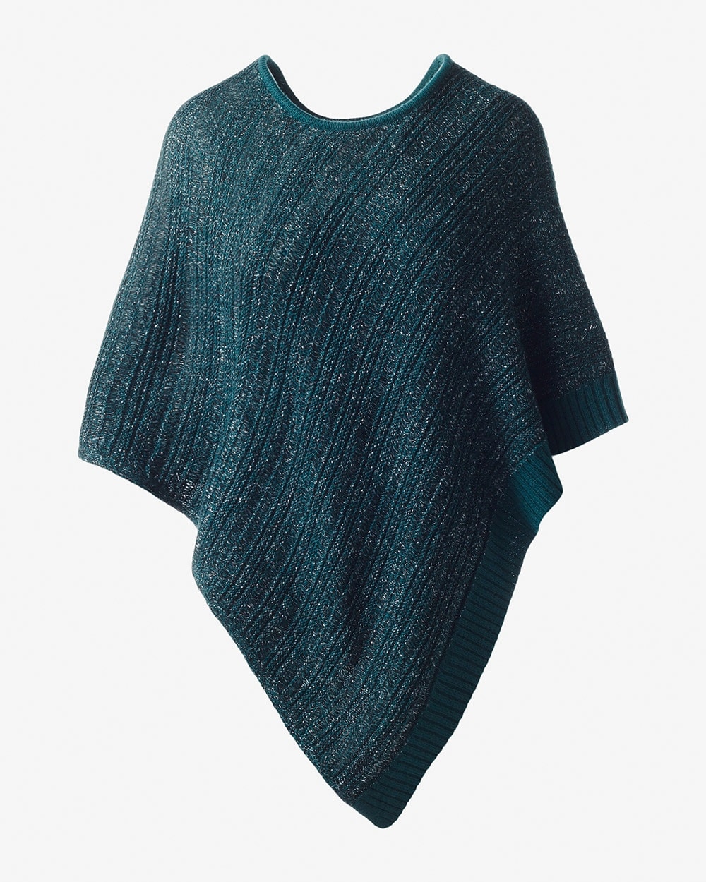 Marled-Knit Shimmer Triangle Poncho
