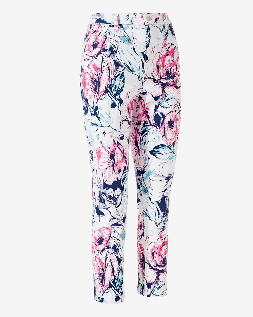Drawn Floral Girlfriend Ankle Jeans