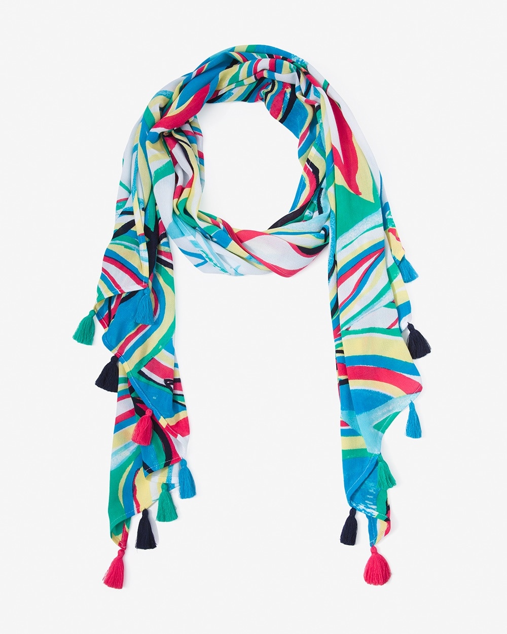Linear Floral Tasseled Angled Scarf