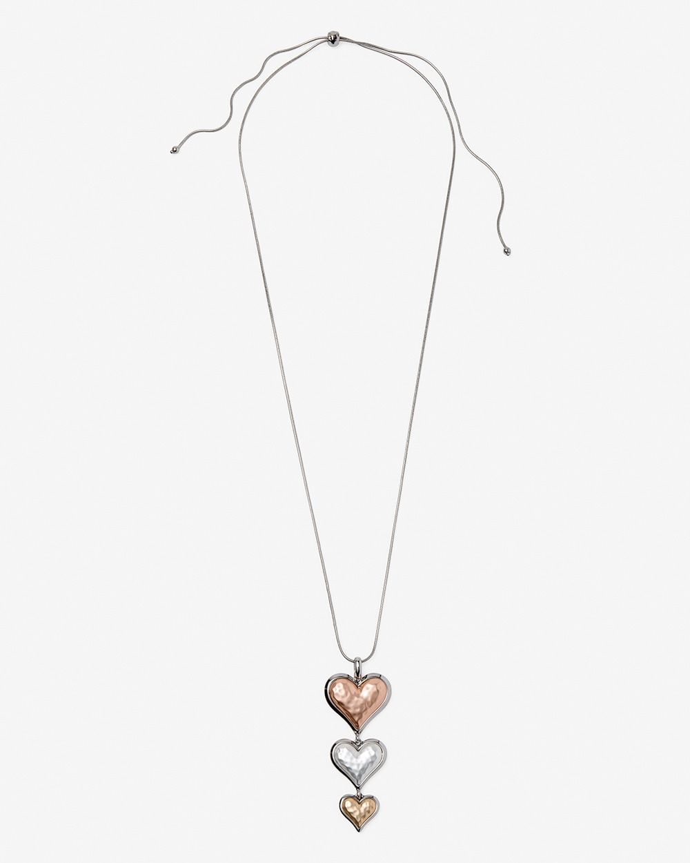 Tri-Tone Hearts Pendant Adjustable Necklace