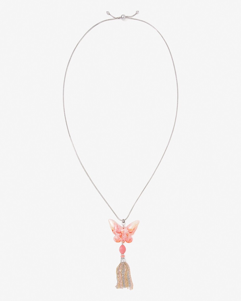 Soft Coral Butterfly Tassel Adjustable Necklace