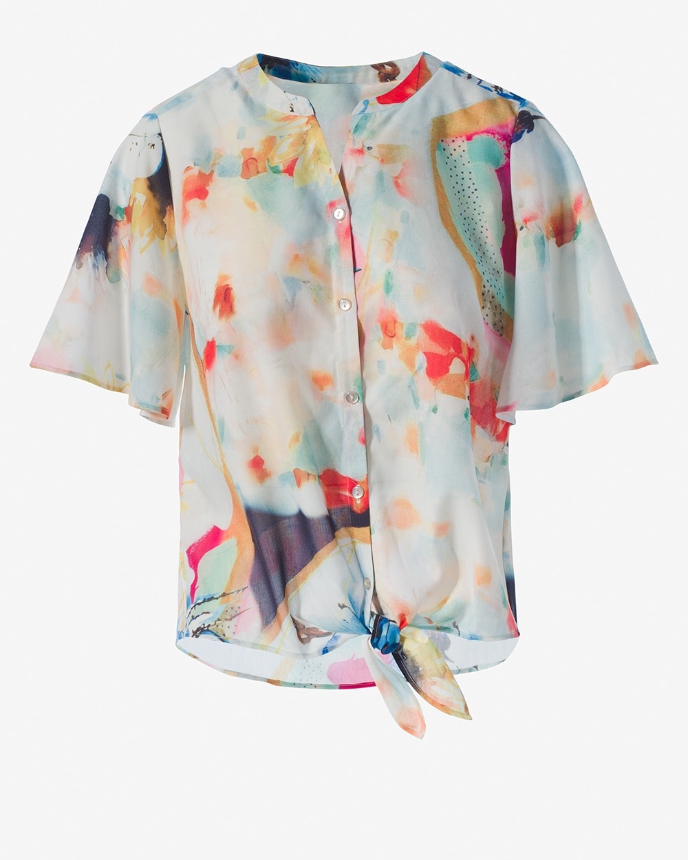 Isle Floral Tie-Front Flutter-Sleeve Top