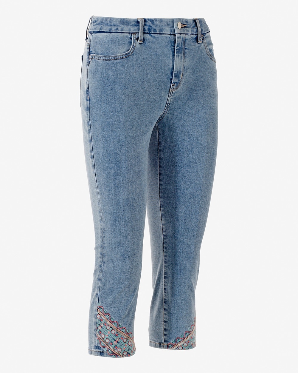 Embroidered Girlfriend Capri Jeans