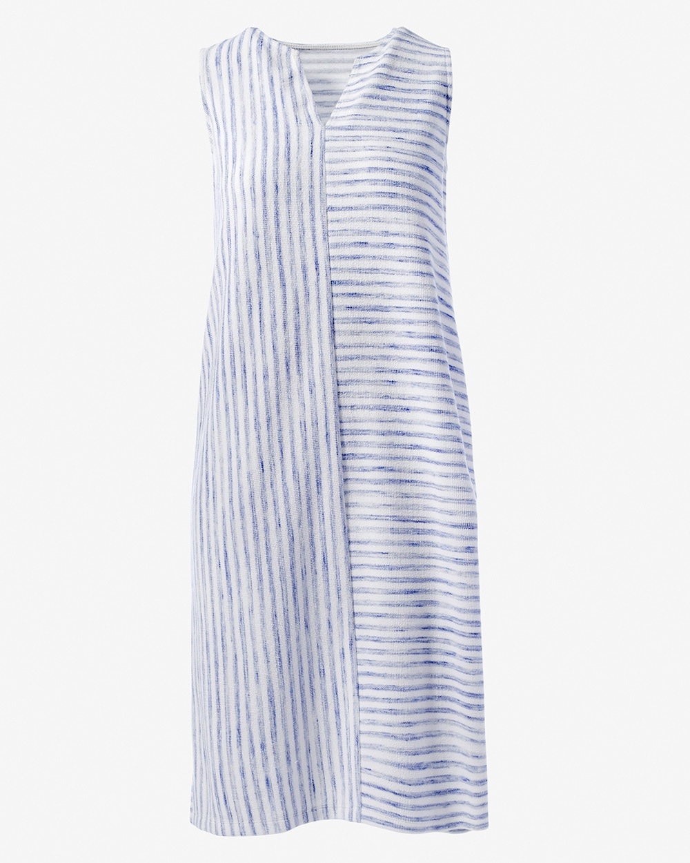Textured Mixed-Stripe Notch-Neck Dress