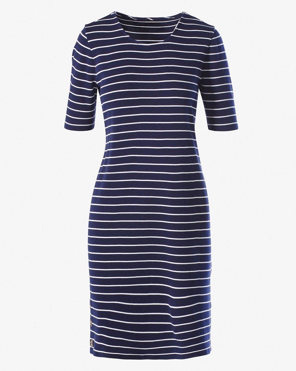 Catchy Stripe Elbow-Sleeve Knee-Length Dress