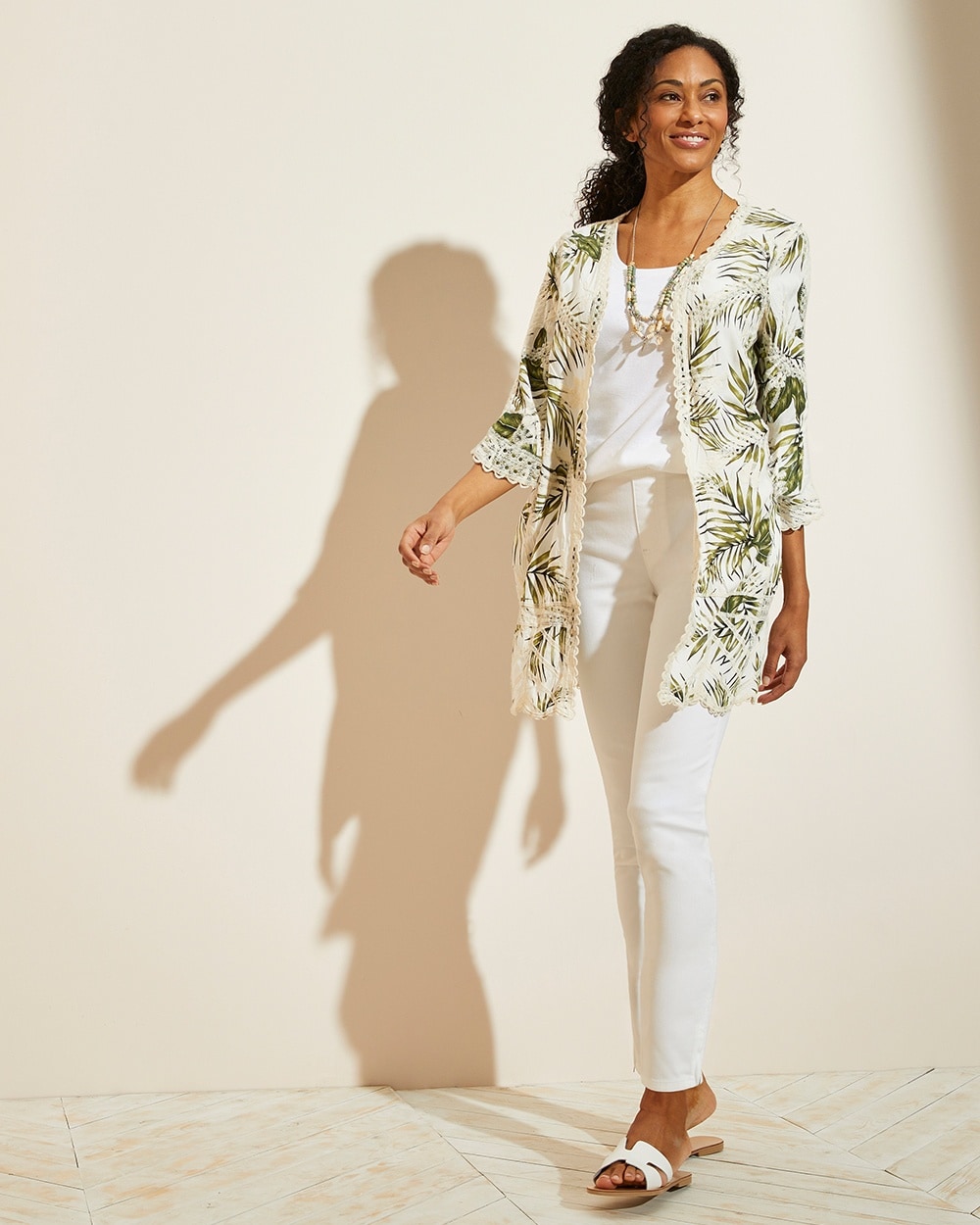 Lacy Palm Embroidered Long Jacket