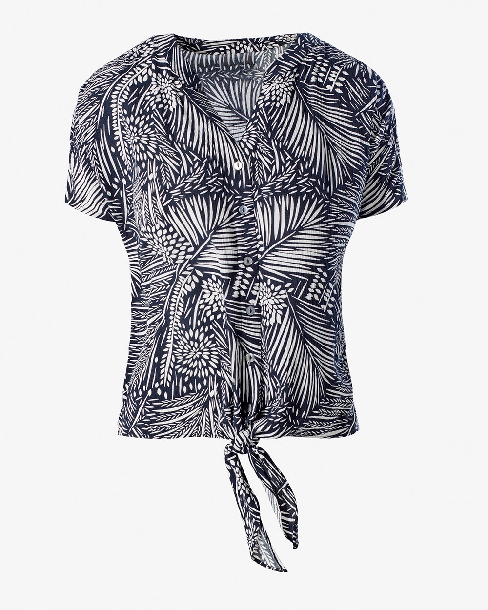 Breezy Palm Crinkle Tie-Front Top
