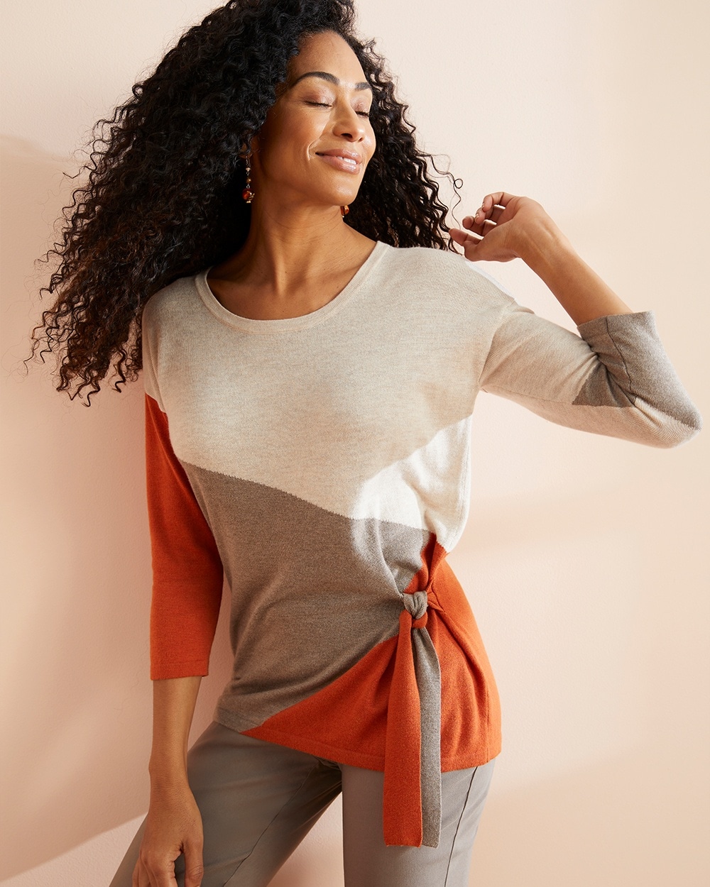 Touch of Cashmere Colorblock Side-Tie Pullover