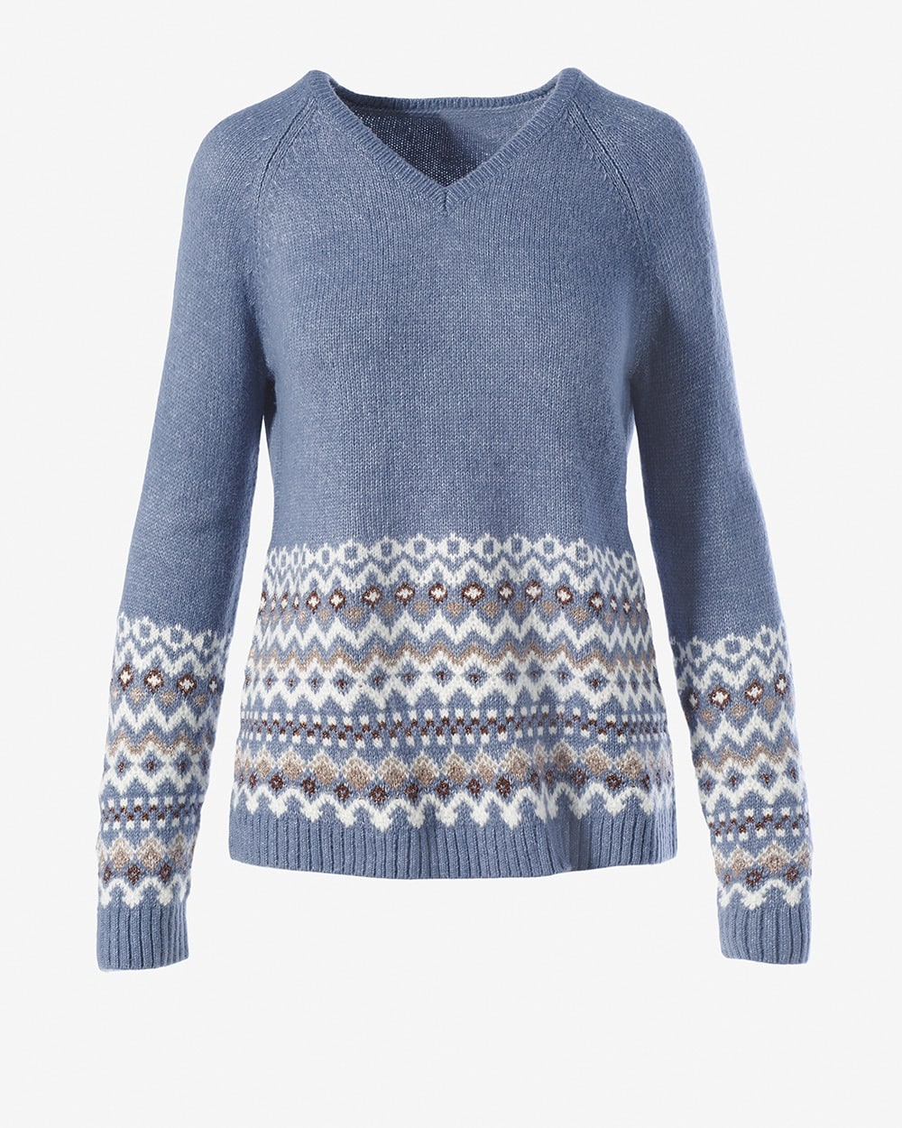 Fair Isle Border V-Neck Pullover Sweater