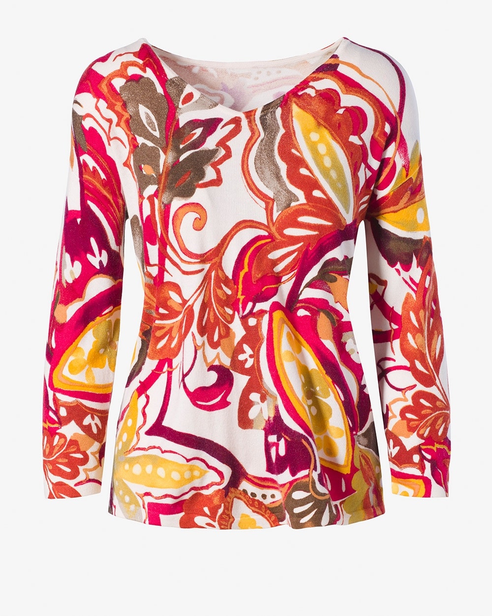 Touch of Cashmere Watercolor Floral V-Neck Pullover