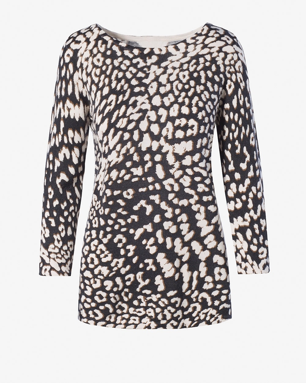 Touch of Cashmere Graphic Leopard Spots Glenda Tulip Hem Pullover