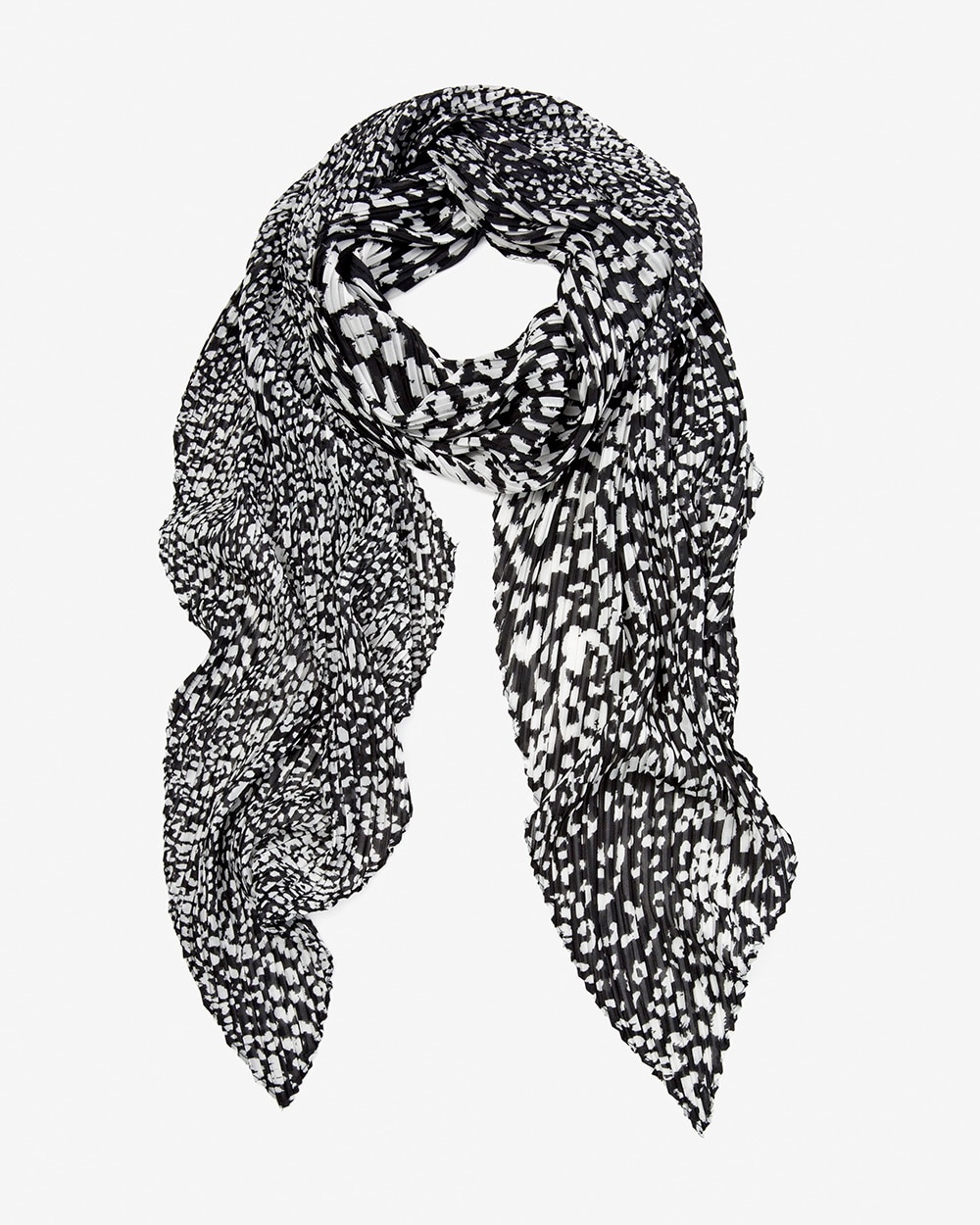 Graphic Leopard-Print Pleated Angled Scarf