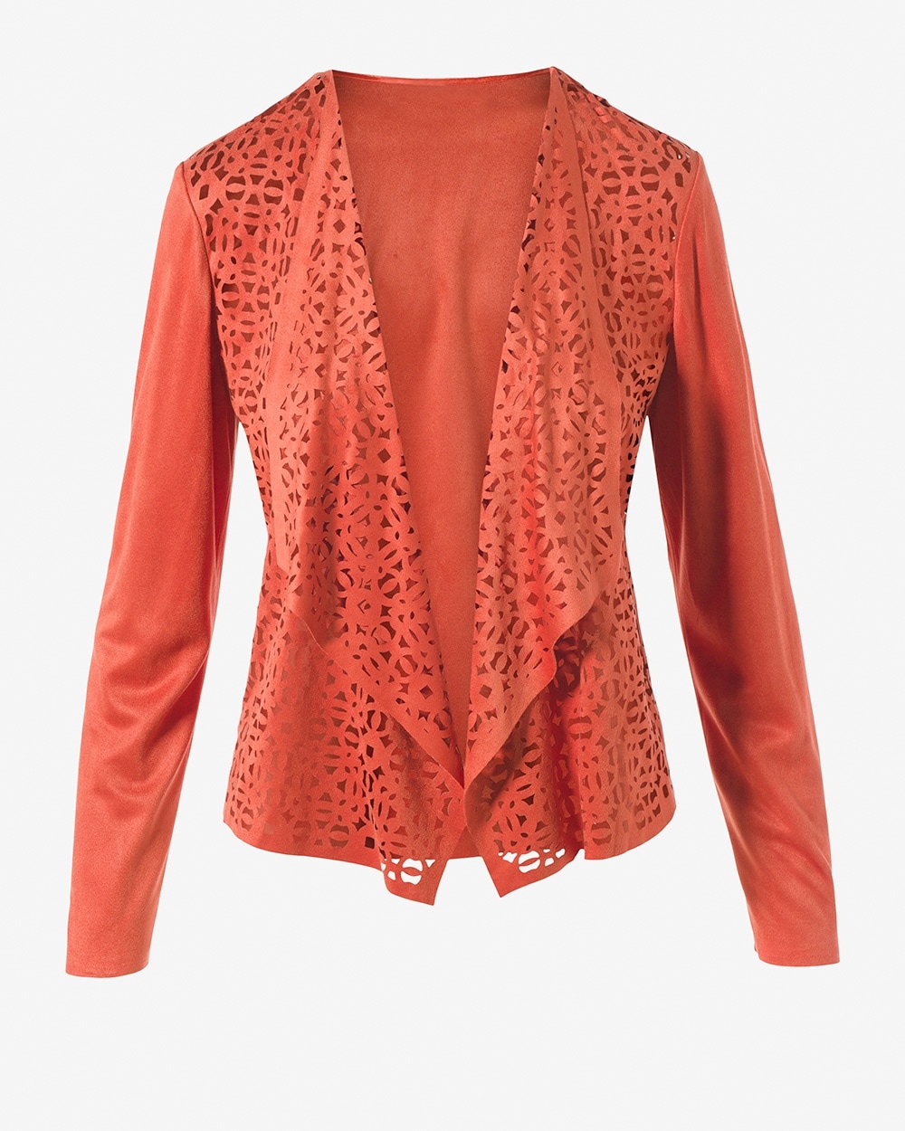 Perforated Drape-Front Faux Suede Jacket