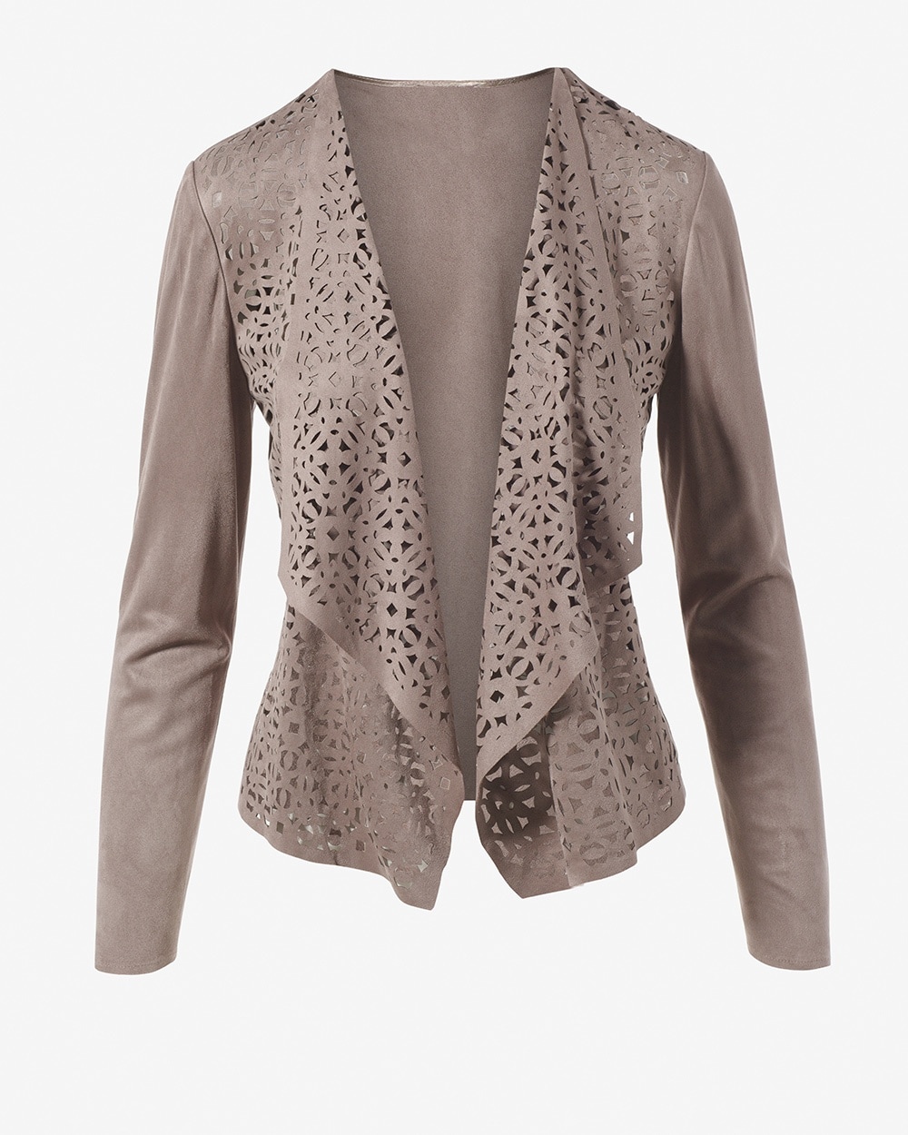 Perforated Drape-Front Faux Suede Jacket
