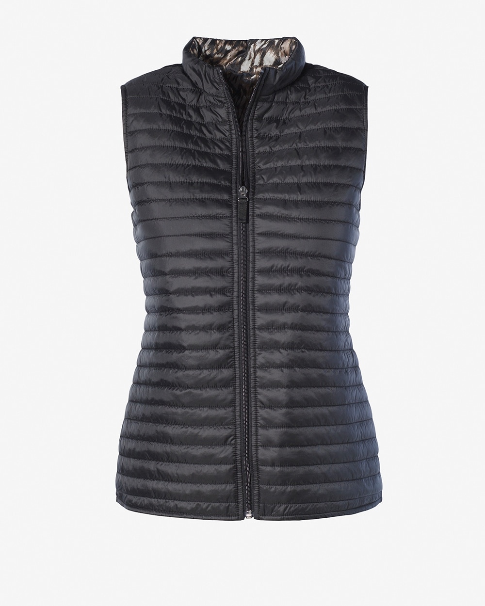 Weekends Leopard Geo-Print Lined Quilted Vest